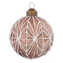 Luxury Christmas Bauble With Geometric Embossing | Taupe | Glass | 8 Cm