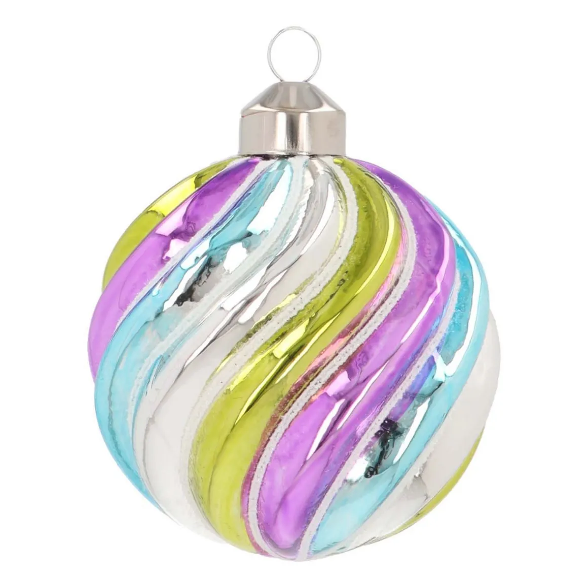 Luxury Christmas Bauble With Swirl | Pastel Colours | Glass | 8 Cm