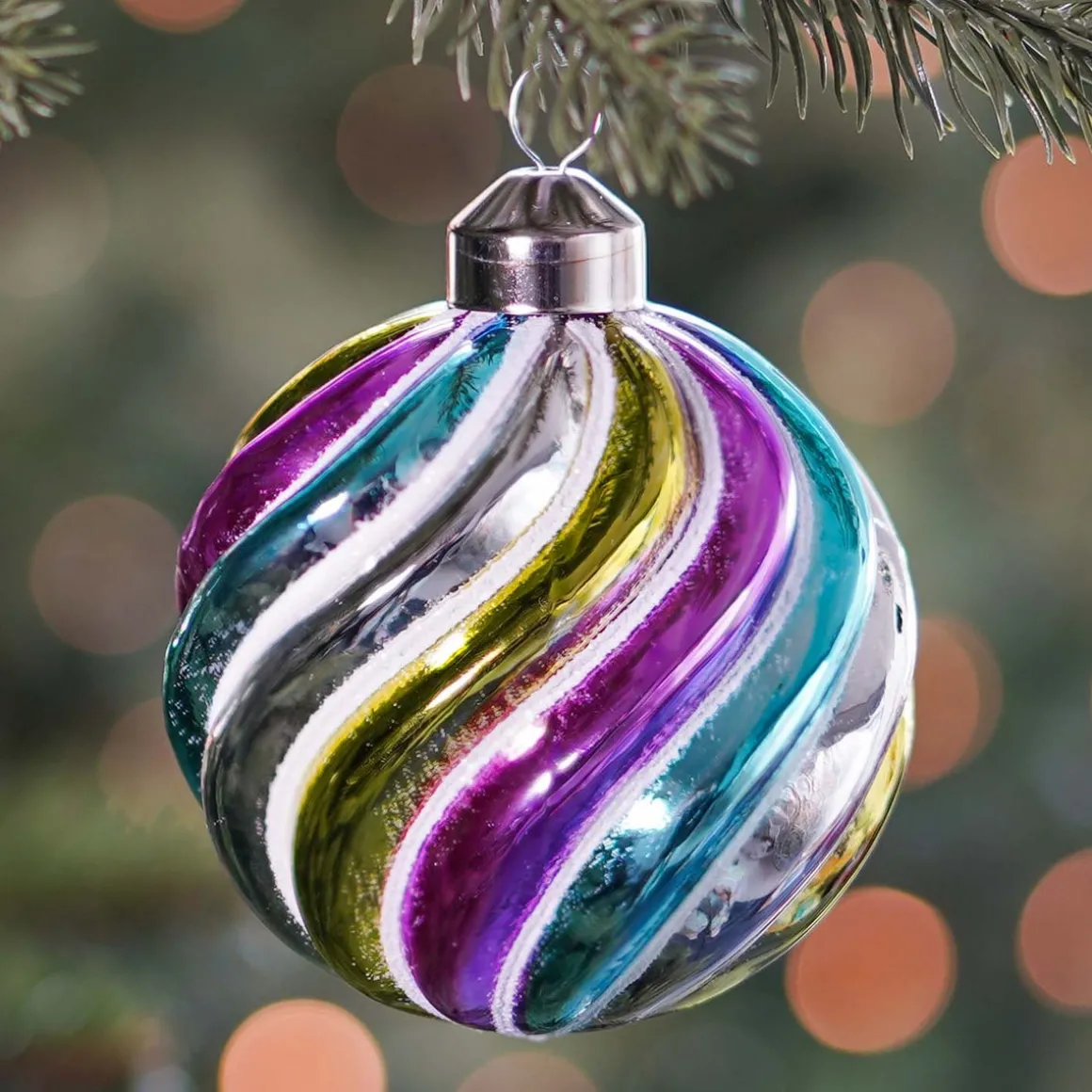 Luxury Christmas Bauble With Swirl | Pastel Colours | Glass | 8 Cm
