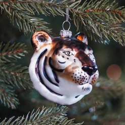 Luxury Christmas Hanger Tiger Head 10 Cm Brown