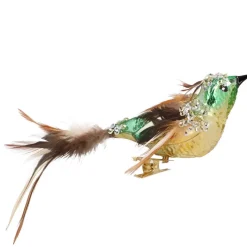 Luxury Clip On Bird Decoration | Green Gold | Glass | 12 Cm