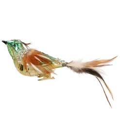 Luxury Clip On Bird Decoration | Green Gold | Glass | 12 Cm