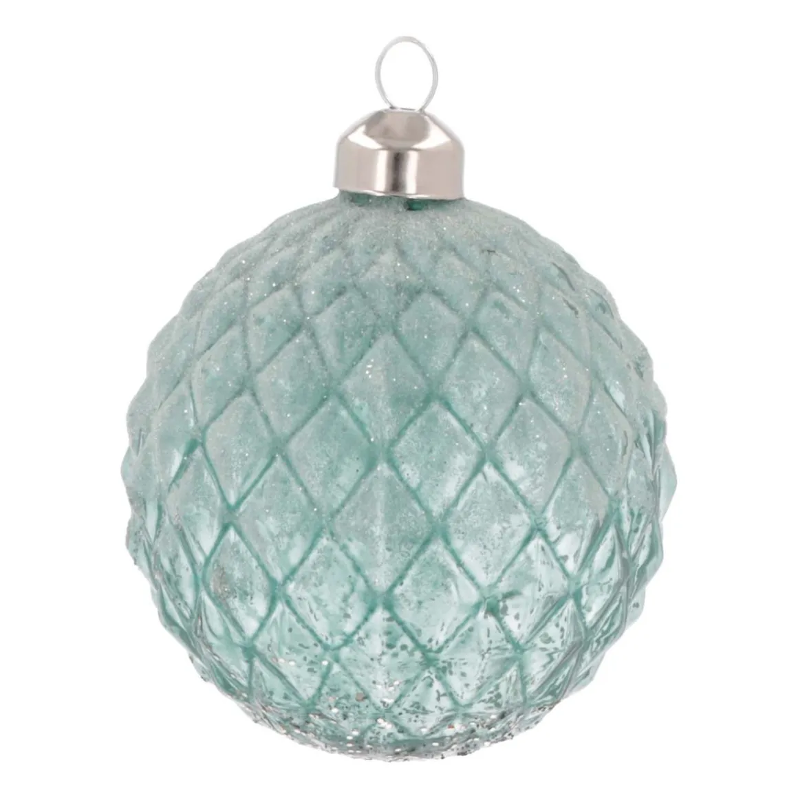 Luxury Frost Diamond Pattern Bauble | Glass | Blue | 8cm