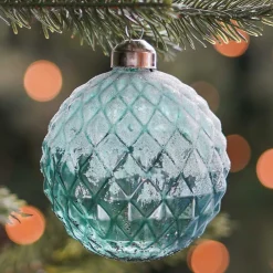 Luxury Frost Diamond Pattern Bauble | Glass | Blue | 8cm