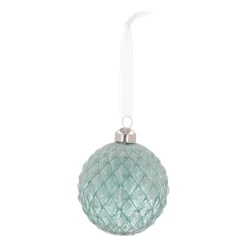 Luxury Frost Diamond Pattern Bauble | Glass | Blue | 8cm