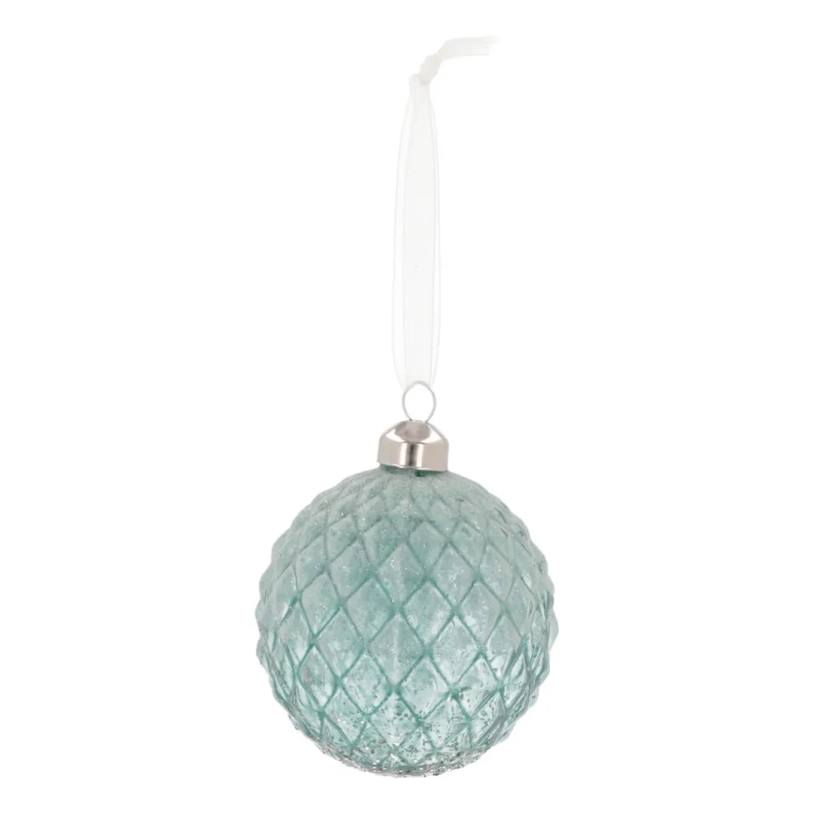 Luxury Frost Diamond Pattern Bauble | Glass | Blue | 8cm