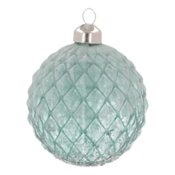 Luxury Frost Diamond Pattern Bauble | Glass | Blue | 8cm