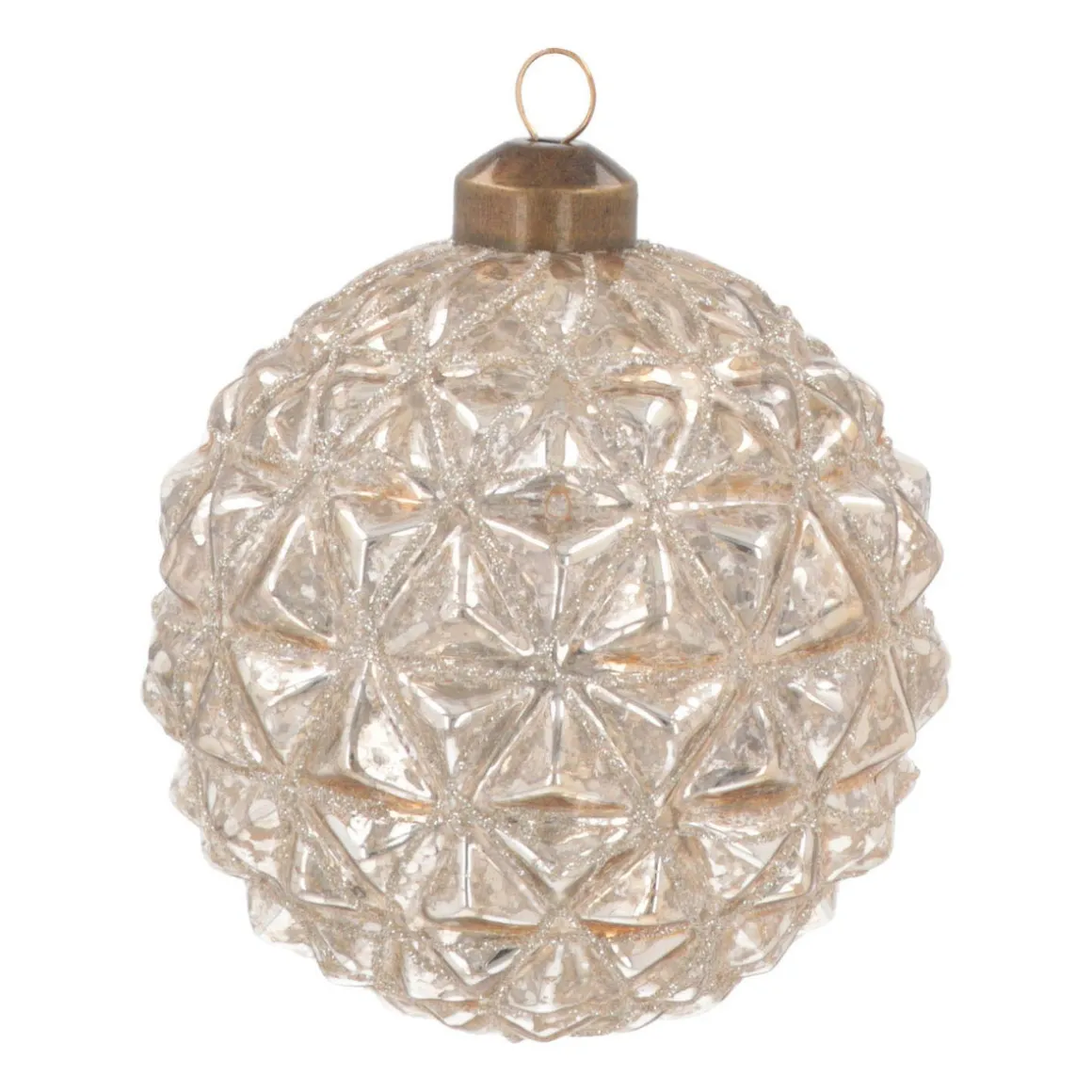 Luxury Geometric Craquelé Bauble | Glass | Champagne | 10cm
