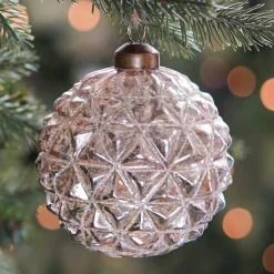 Luxury Geometric Craquelé Bauble | Glass | Champagne | 10cm