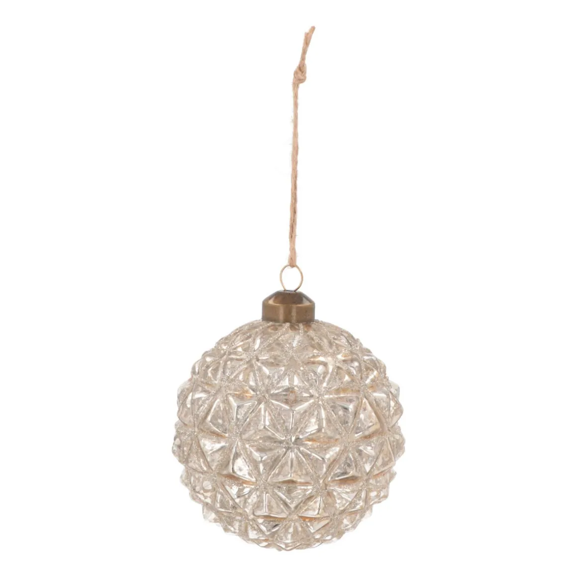 Luxury Geometric Craquelé Bauble | Glass | Champagne | 10cm
