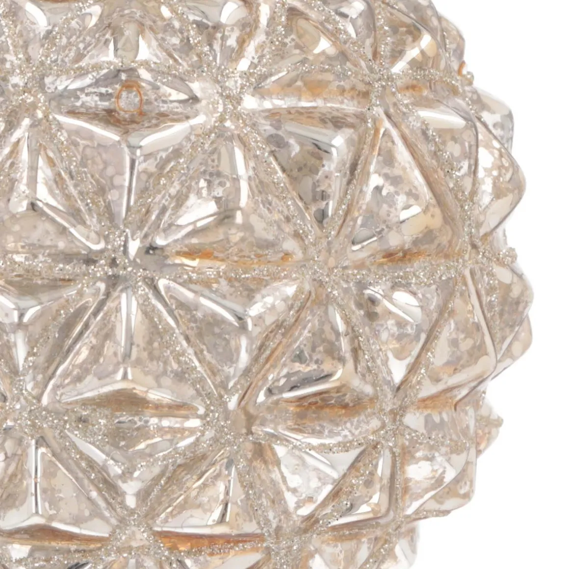 Luxury Geometric Craquelé Bauble | Glass | Champagne | 10cm