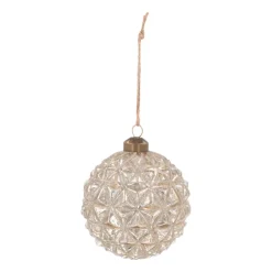Luxury Geometric Craquelé Bauble | Glass | Champagne | 10cm