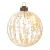 Luxury Glass Bauble With White Stripes And Gold | Glass | Transparent-Gold | 10cm