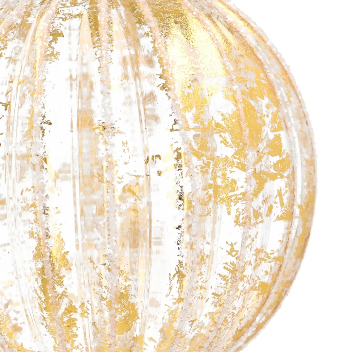 Luxury Glass Bauble With White Stripes And Gold | Glass | Transparent-Gold | 10cm