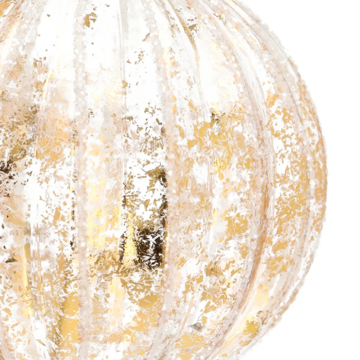 Luxury Glass Bauble With White Stripes And Gold | Glass | Transparent-Gold | 8cm