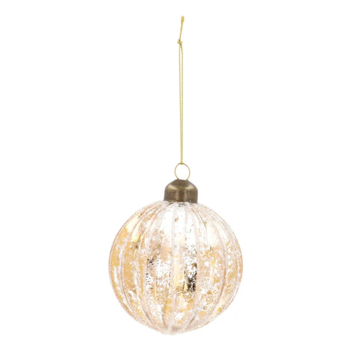 Luxury Glass Bauble With White Stripes And Gold | Glass | Transparent-Gold | 8cm