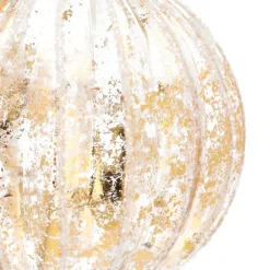 Luxury Glass Bauble With White Stripes And Gold | Glass | Transparent-Gold | 8cm