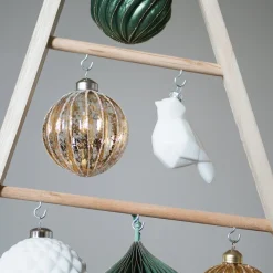 Luxury Glass Bauble With White Stripes And Gold | Glass | Transparent-Gold | 8cm