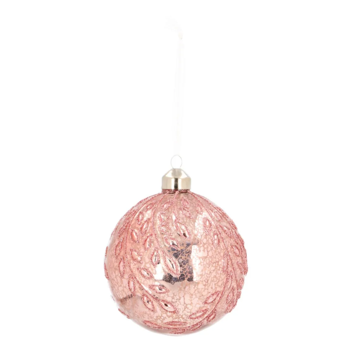 Luxury Glass Christmas Bauble With Pattern & Craquelure 10cm Pink