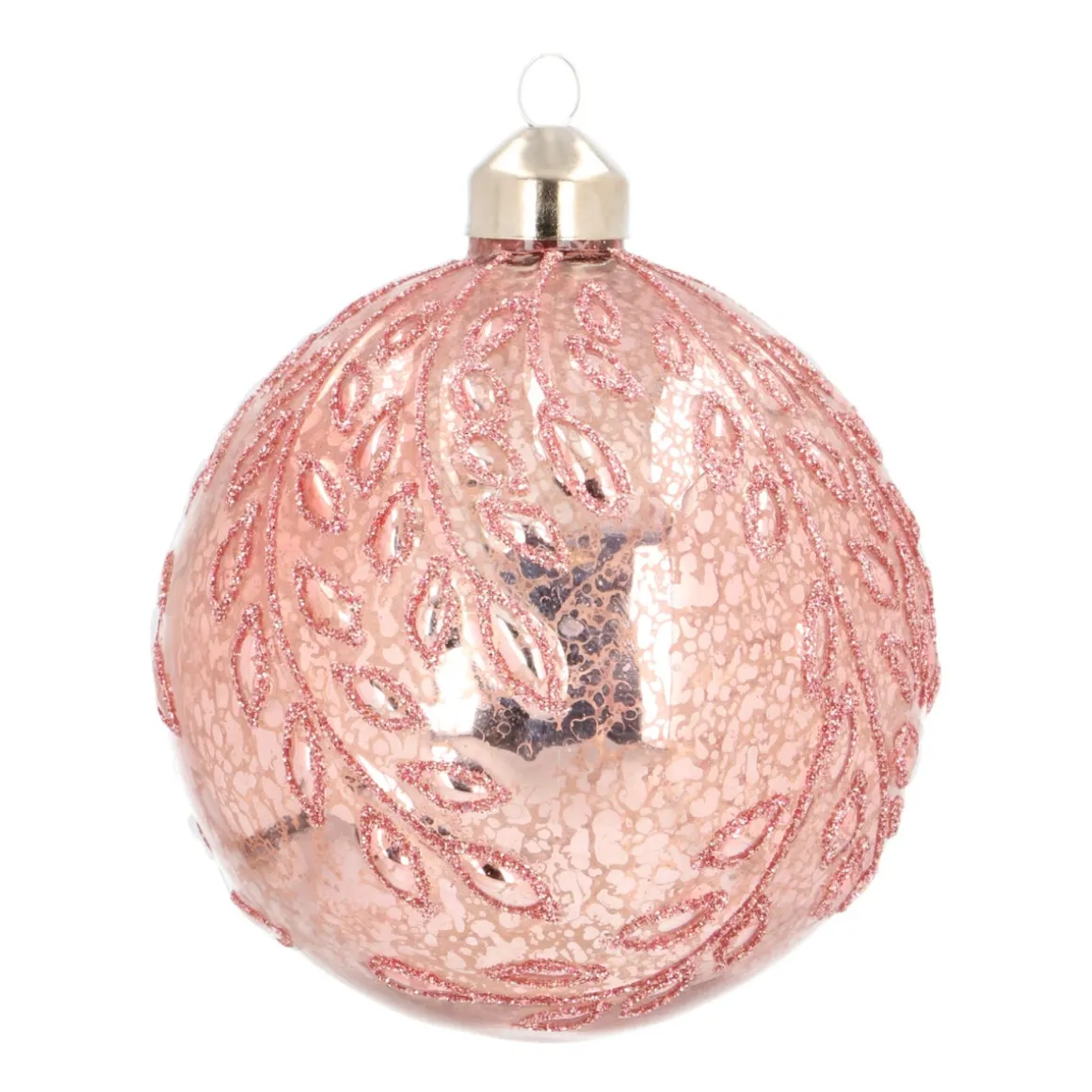 Luxury Glass Christmas Bauble With Pattern & Craquelure 10cm Pink