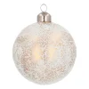Luxury Glass Christmas Bauble With Snowflake & Craquelure 8cm White
