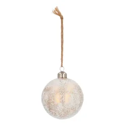 Luxury Glass Christmas Bauble With Snowflake & Craquelure 8cm White