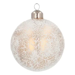 Luxury Glass Christmas Bauble With Snowflake & Craquelure 8cm White