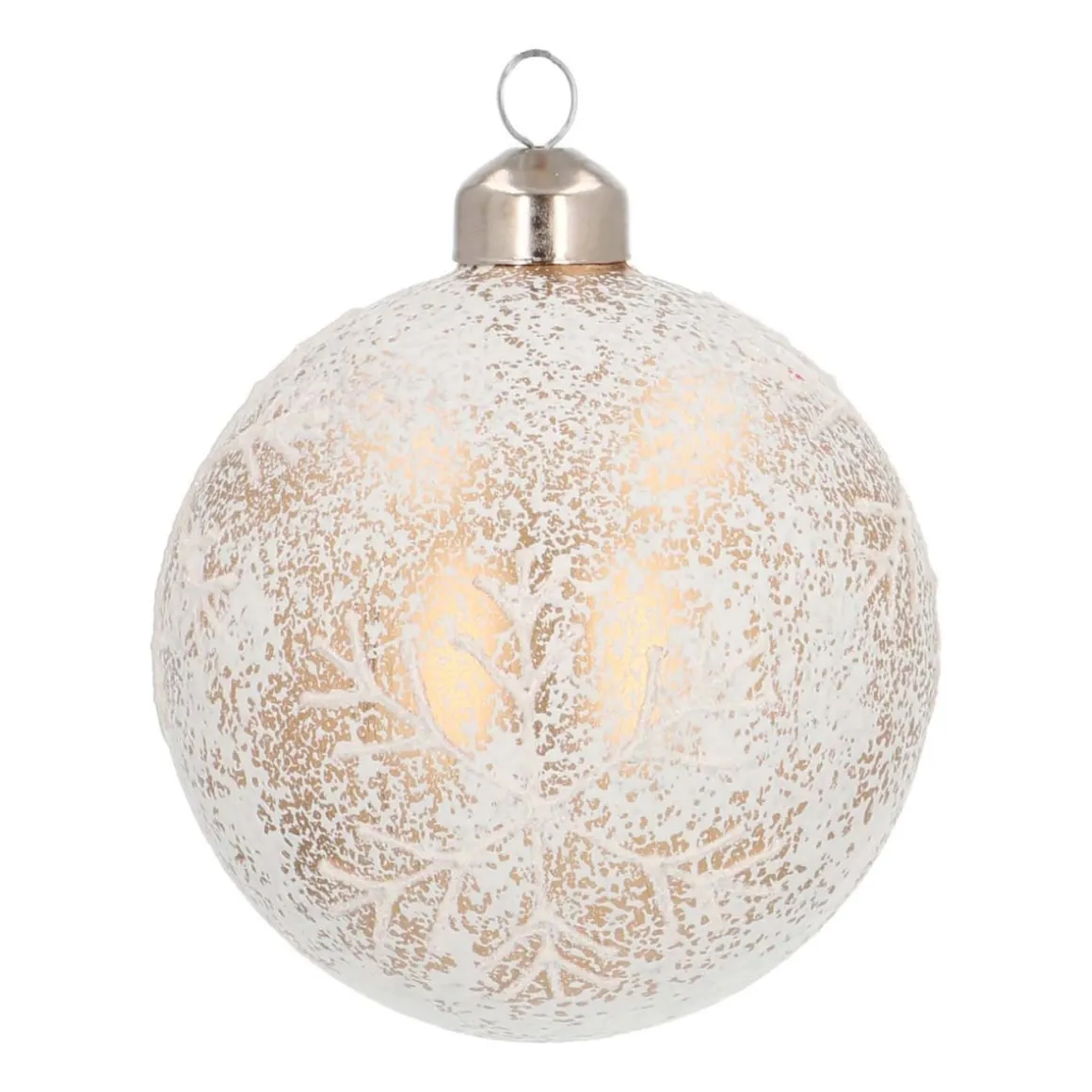 Luxury Glass Christmas Bauble With Snowflake & Craquelure 8cm White