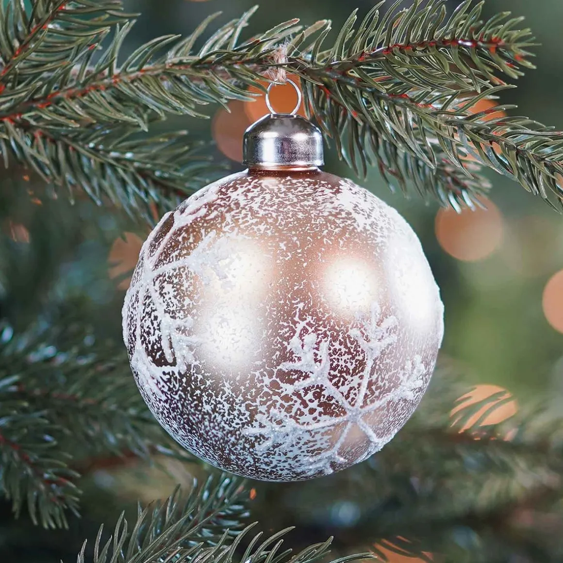 Luxury Glass Christmas Bauble With Snowflake & Craquelure 8cm White