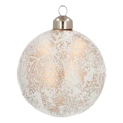 Luxury Glass Christmas Bauble With Snowflake & Craquelure 8cm White