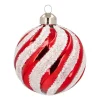 Luxury Glass Christmas Bauble Swirl 8cm Red White