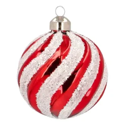 Luxury Glass Christmas Bauble Swirl 8cm Red White