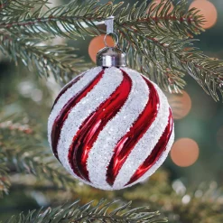 Luxury Glass Christmas Bauble Swirl 8cm Red White