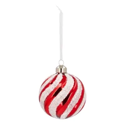 Luxury Glass Christmas Bauble Swirl 8cm Red White