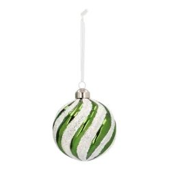 Luxury Glass Christmas Bauble Swirl 8cm Green White