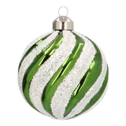 Luxury Glass Christmas Bauble Swirl 8cm Green White