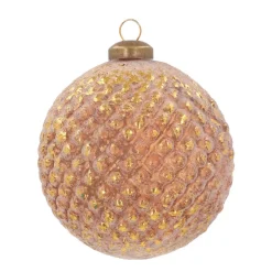 Luxury Glass Christmas Bauble With Relief 10 Cm Taupe