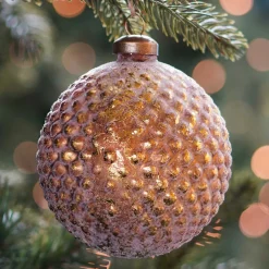 Luxury Glass Christmas Bauble With Relief 10 Cm Taupe