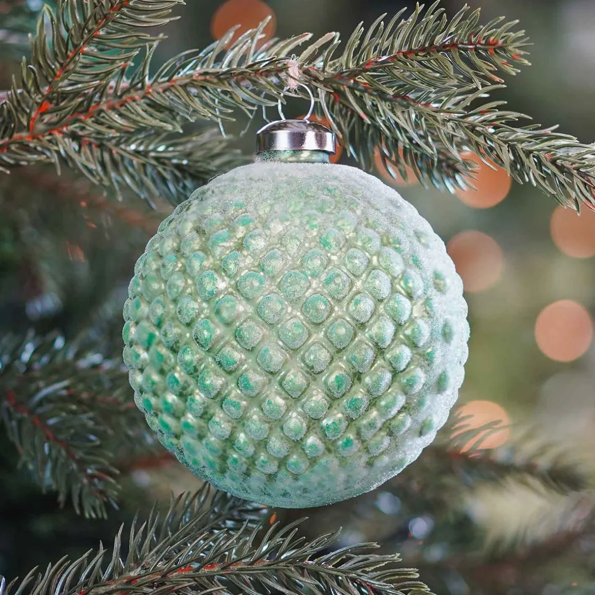 Luxury Glass Christmas Bauble With Relief 10 Cm Christmas Green