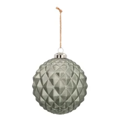Luxury Glass Christmas Bauble With Geometric Relief 10 Cm Cottage Green