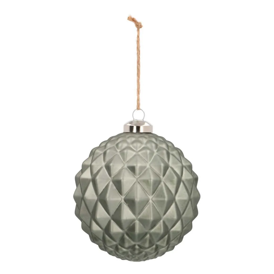 Luxury Glass Christmas Bauble With Geometric Relief 10 Cm Cottage Green