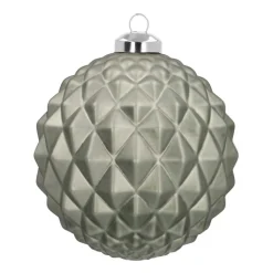 Luxury Glass Christmas Bauble With Geometric Relief 10 Cm Cottage Green