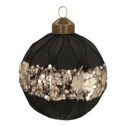 Luxury Glass Christmas Ball With Gold Glitter 8 Cm Black