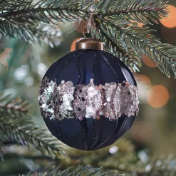 Luxury Glass Christmas Ball With Gold Glitter 8 Cm Black