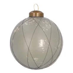 Luxury Glass Christmas Bauble Antique With Lines 8 Cm Cottage Green