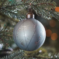 Luxury Glass Christmas Bauble Antique With Lines 8 Cm Cottage Green