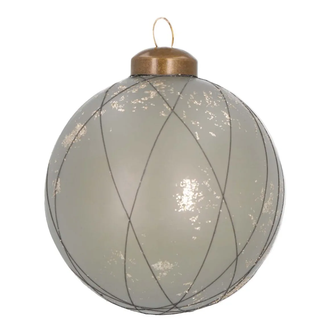 Luxury Glass Christmas Bauble Antique With Lines 8 Cm Cottage Green