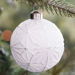 Luxury Glass Christmas Bauble Geometric Snowflakes 8 Cm White