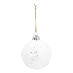 Luxury Glass Christmas Bauble Geometric Snowflakes 8 Cm White