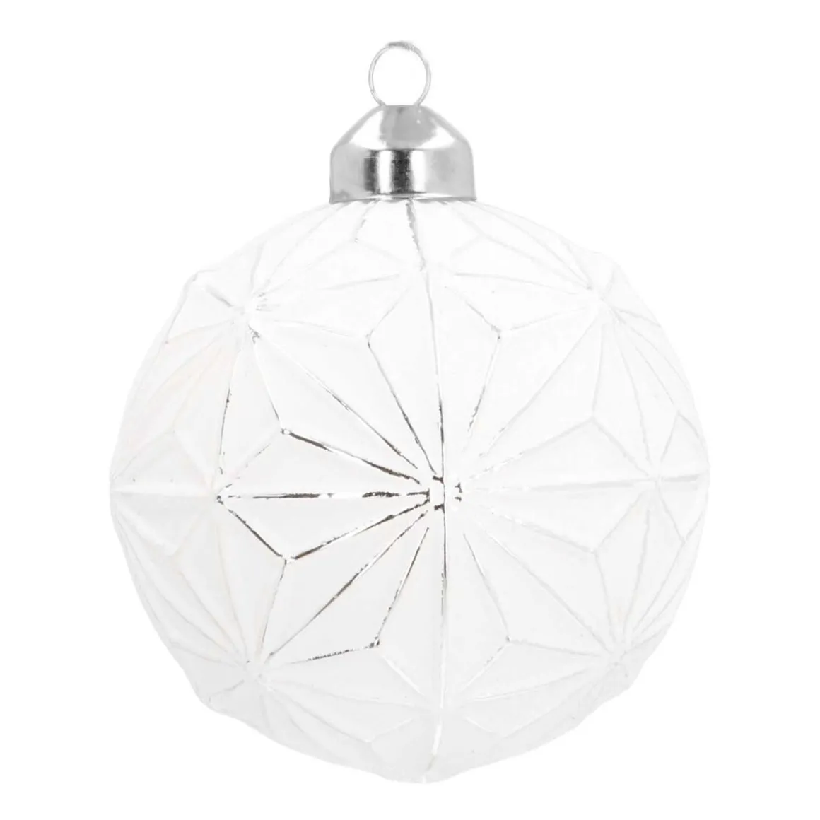 Luxury Glass Christmas Bauble Geometric Snowflakes 8 Cm White